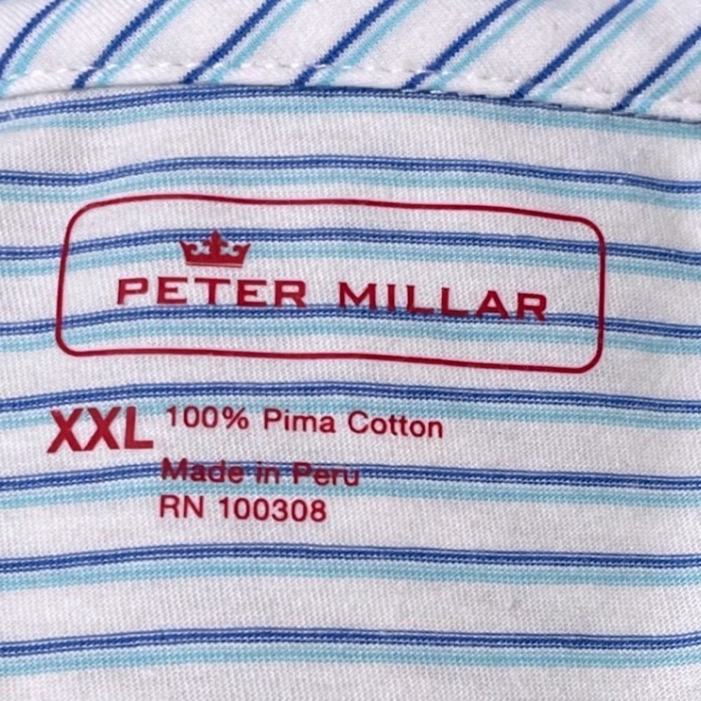 Peter Millar Premium Polo Shirt XXL Blue Stripe Seaside Wash Pima Cotton NWT - Picture 5 of 8